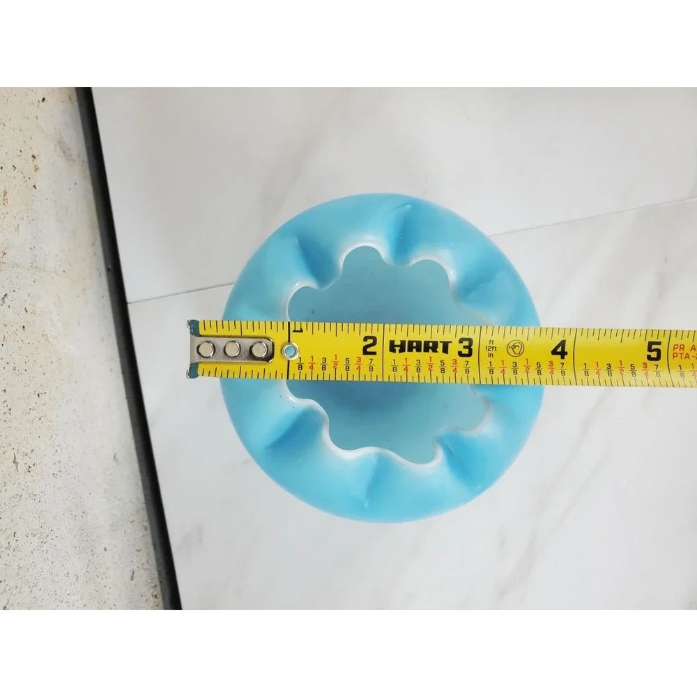 Vintage hand blown satin glass ombre soft blue rose Bowl vase w/crimp pinch rim. - Picture 5 of 9